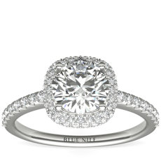 14k 白金墊形滾轉鑽石光環訂婚戒指（3/8 克拉總重量）